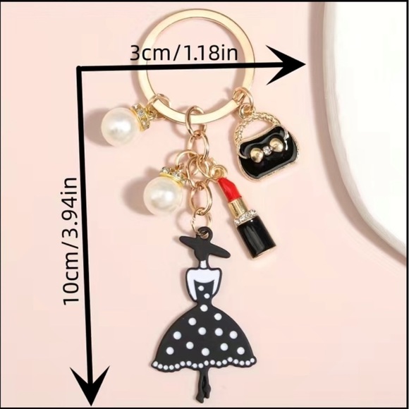💝Boutique💄 Lady~Lipstick~Purse Keychain w/Pearls 🔑 - Picture 4 of 6